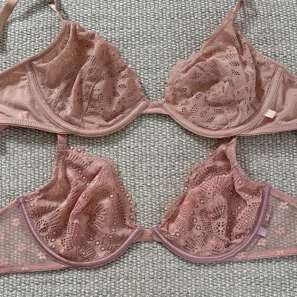 Victoria’s Secret lace sheer Underwire Bra in Blush Pink 32d